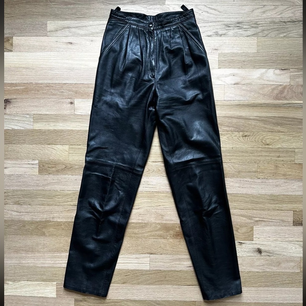 Vintage 80s Julian K Leather Trousers Pleated Tapered Size 4 / 25